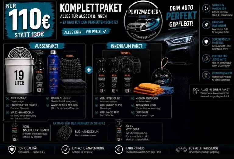 Komplettpaket Außen und Innen detailing package for 110 euros